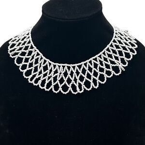 Vintage Handmade Collar Necklace Women's OS White Wide Netted Beaded